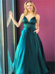 A Line Spaghetti Straps Dark Floor Length Green Prom Dress with Pockets
