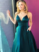A Line Spaghetti Straps Dark Green Prom Dress with Pockets