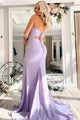 Elegant Open Back Lavender Satin Long Prom Dress with High Slit GJS705