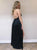 A Line Floor Length Black Satin Criss Cross Prom Dress with Split 