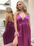 A Line Criss Cross Satin Prom Dress with Split LBQ0337