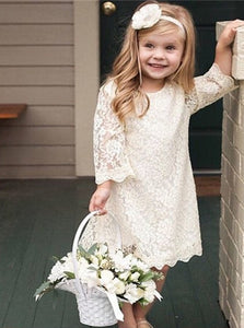 A Line Ivory Lace Flower Girl Dresses 