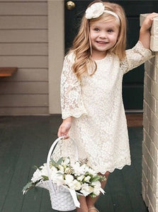 3/4 Sleeves Scoop Above Knee Flower Girl Dresses 