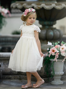 Cap Sleeves Lace Flower Girl Dresses 