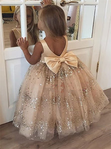Scoop Sequins Flower Girl Dresses with Bow Knot 