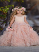 A Line Scoop Pink Flower Girl Dresses with Ruffles