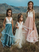 A Line V Neck Pink Tulle Flower Girl Dresses with Ruffles