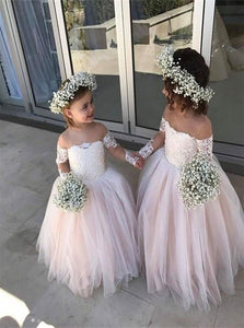 Off the Shoulder Tulle Flower Girl Dresses with Pleats