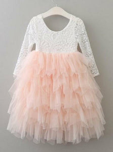 A Line Scoop Open Back Pink Flower Girl Dresses