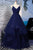 Fluffy Navy Blue Long Prom Dress with Straps and V-Neck GJS012