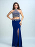 Sheath Halter Spandex Prom Dresses Beadings With Slit LBQ0353