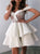 White Off the Shoulder Pleats Satin Short Homecoming Dresses