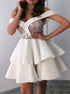 White Off the Shoulder Pleats Satin Homecoming Dresses LBQH0073