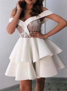 A Line White Pleats Satin Above Knee Homecoming Dresses