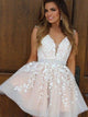 V Neck Mini Tulle Homecoming Dresses With Appliques