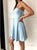 Light Blue Satin Short Homecoming Dresses with Bowknot