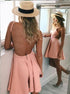 A Line Pink Backless Satin Homecoming Dress LBQH0072