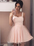 A Line Straps Short Pink Tulle Homecoming Dresses LBQH0082