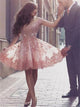 Blush Pink Lace Above Knee Homecoming Dresses with Appliques