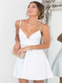 A Line V Neck Spaghetti Straps White Satin Homecoming Dress LBQH0083
