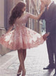 A Line Blush Pink Lace Short Homecoming Dresses LBQH0053