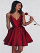 A Line V Neck Pleats Stain Red Homecoming Dresses