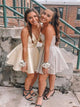V Neck Satin Mini Homecoming Dresses with Pleats