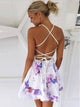 Lace Up Purple Above Knee Evening Dresses