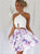 A Line Halter Lace Up Short Floral Short Homecoming Dresses