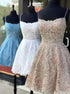 Spaghetti Straps Criss Cross A Line Short Lace Homecoming Dresses LBQH0063