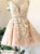 A Line Pink Tulle V Neck Short Homecoming Dresses with Appliques