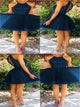 A Line Navy Blue Short Tulle Homecoming Dresses