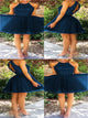 A Line Navy Blue Short Tulle Homecoming Dresses