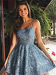 A Line Spaghetti Straps Applique Backless Short Homecoming Dresses