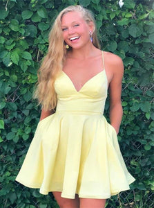 A Line Satin Homecoming Dresses with Pockets