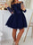 Long Sleeves Off The Shoulder Blue Beadings A Line Tulle Short Homecoming Dresses