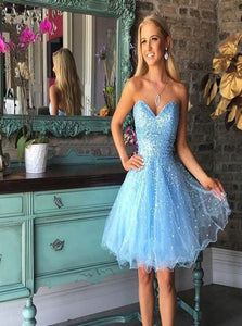 Blue Sweetheart Mini Prom Dresses with Beadings