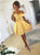Off the Shoulder Mini Yellow Short Sleeves Homecoming Dresses with Pleats