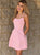 A Line Spaghetti Straps Pink Short Homecoming Dresses With Pockets 
