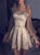 Champagne Bubble Sleeves Above Knee Prom Dresses with Stars