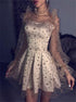 Champagne Bubble Sleeves Prom Dresses LBQ1258