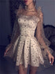 Champagne Bubble Sleeves Above Knee Prom Dresses with Stars