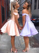 A Line Satin Off the Shoulder Short Homecoming Dresses