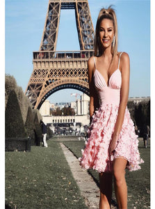 A Line V Neck Satin Sleeveless Homecoming Dresses