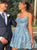 Sky Blue A Line Lace Spaghetti Straps Homecoming Dresses