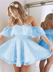A Line Sweetheart Ruffles Shoulder Above Knee Homecoming Dresses