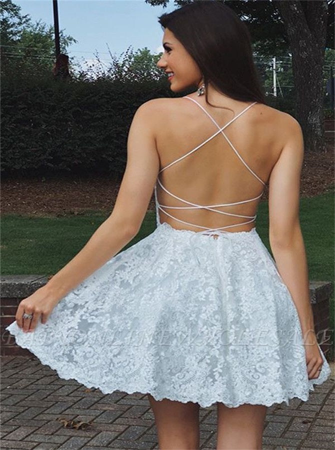 Lace Criss Cross Homecoming Dresses | Alinepromdress Lace Criss Cross Homecoming Dresses | Alinepromdress