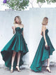 A Line Strapless Asymmetrical Green Satin Prom Dresses
