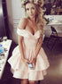 A Line Off the Shoulder Ruffled Pink Chiffon Homecoming Dress LBQH0119