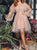 A Line Scoop Long Sleeves Beadings Pink Tulle Homecoming Dresses